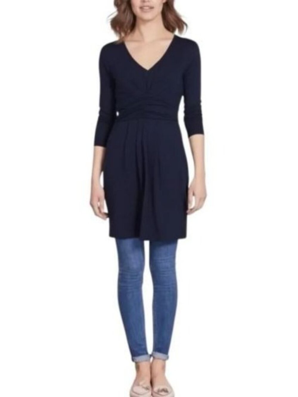 Boden Dress Womens 12 Navy Blue Marion Jersey Tunic Pleated Stretchy Preppy